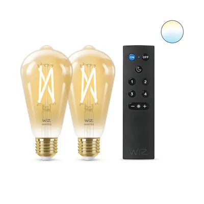 Zdjęcie produktu dla WiZ Bursztynowa żarówka z widocznym spiralnym żarnikiem 50 W ST64 E27 x2 + Pilot, Inteligentne żarówki, Wi-Fi/Bluetooth, Bursztyn, LED, E27, ST64