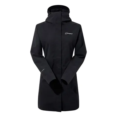 Schwarze Hardshelljacke für Damen von Berghaus; Modell Omeara Lange Jacke; mit Kapuze und langen Ärmeln.