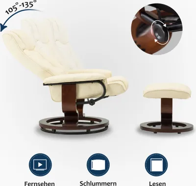 Obrázek produktu pro MCombo polohovací křeslo s taburetem, otočné TV křeslo s funkcí polohování o 360°, pružné TV křeslo, moderní polohovací křeslo do obývacího pokoje, 9019