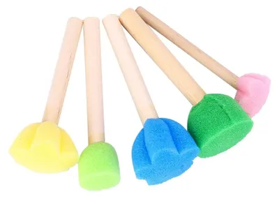 Produktbild von 5 Stück Bunte Mini DIY Malerei Schwammdichtungen mit Holzgriff für kreative Kunstprojekte