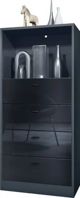 Produktbild von Vladon Kommode Pino V3,  Germany, Anrichte mit 4 Schubladen & 1 offenem Fach, Anthrazit matt/Schwarz Hochglanz ohne LED (56 x 125 x 36 cm)