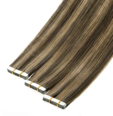 Produktbild von hair2heart Premium Tape Extensions Echthaar glatt - 10 Tapes 2.5g 60cm 4/77 P-8/03 9/31 braun blond gesträhnt