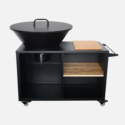 Produktbild von sweeek - Grill-Feuerschale Ø 80 cm, Servierwagen mit Stauraum und Deckel - Schwarz