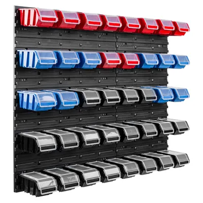 Image de 40 bacs gerbables étagère murale plastique couvercle 96,5 x 78 cm porte-outils atelier garage système de stockage bacs à bec verseur