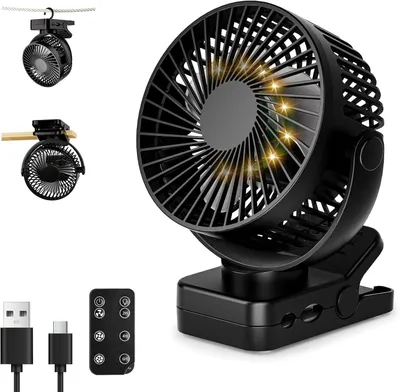 Produktbild von USB Tischventilator 12000mAh Akku Clip Licht Timer
