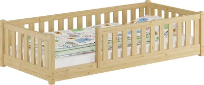 Produktbild von Kinderbett, Holzbett 90x200 mit Rundumsicherung Kiefer natur lackiert V-60.77-09ohne Zubehör