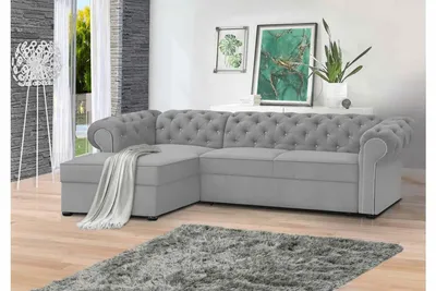 Obrázek produktu pro Rohová pohovka FURMEB 24, model SWAROWSKI, s možností rozložení na lůžko, levá strana, rozměry 280x180 cm, s prošíváním a diamantovým vzorem, světle šedá barva