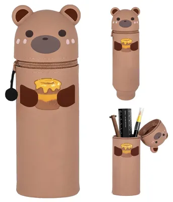 Produktbild von Silikon-Federmäppchen, 2-in-1-Federmäppchen, weiches Silikon-Federmäppchen für Stifte und Bleistifte, tierförmiger Stiftehalter, bärenförmiges Federmäppchen, für Schule, Zuhause und Büro.