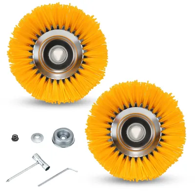 Produktbild von HENGDA Unkrautbürste Nylon, 25,4 mm Bohrung, 200 mm Durchmesser, Freischneideraufsatz, 2 Stück, gelb, schnelle Montage, zum Schneeräumen, für Metallgrate & Polierrückstände
