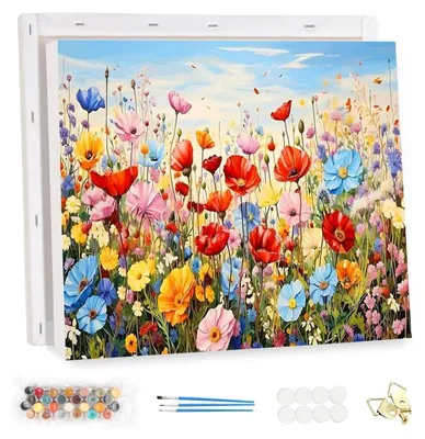 Productafbeelding van Kleurplaten voor volwassenen met lijst, wilde bloemen, acrylverf, 40x30 cm