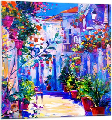 Produktbild von Bilder auf glas - Zuhause blumen straße himmel - 30x30cm - Glasbilder - Wandbilder - Kunstdruck - zum Aufhängen bereit - Wanddekoration aus Glas - Glas Bilder - Wandbild auf Glas - GAC30x30-2850