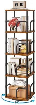 Produktbild von 5-stufiges drehbares Bücherregal für Ecklagerung, rustikales Braun