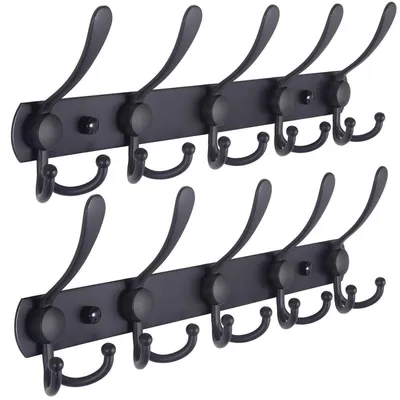 Immagine prodotto di Gruccia a parete con 5 ganci, acciaio inossidabile nero, set da 2, lunghezza 40 cm
