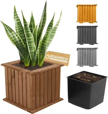 Obrázek produktu pro BOGATECO dřevěný truhlík na květiny | květináč | květináč 25 x 25 x 25 cm | květináč na bylinky pro domácí zahradu balkon terasu | květináč s plastovou vložkou | impregnovaný | tmavě hnědý