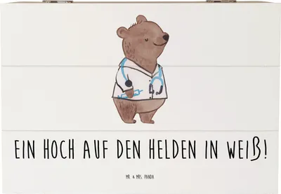 Produktbild von Mr. & Mrs. Panda Kiste Arzt Held 22 x 15 cm - Weiß - Geschenk, schatztruhe, Anerkennung, Danke sagen, medizinische Berufe, fotobox, Bedanken, Wertschätzung, Helden in