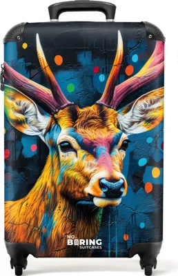 Produktbild von NoBoringSuitcases.com® Koffer Handgepäck Trolley Rollkoffer Kleine Reisekoffer mit 4 Rollen - Hirsch mit Geweih im Graffiti-Stil - Cabin Size < 55x40x23 cm & 55x40x20 cm - Fotokoffer - Kabinenkoffer - BoardgepäckHandgepäck Koffer 55x35x20 cm, 36L,