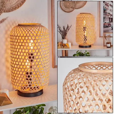 Produktbild von Decollatura moderne Boho Tischlampe aus Metall/Bambus in Schwarz/Natur