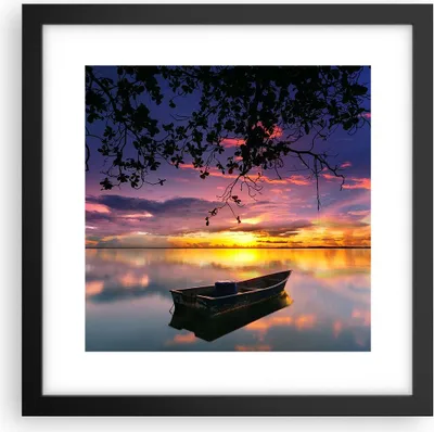 Produktbild von Gerahmtes Poster - Schwarzer Rahmen - Boot Sonnenuntergang See Himmel - 30x30 cm - Wand Bild - Wanddeko - Wandbilder - Wandposter - Bilderrahmen - Bilder - Kunstdruck - Wandbild - P2BAC30x30-2967