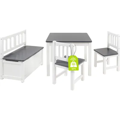 Image de BOMI® Ensemble table et chaises pour enfants en bois massif de pin – Groupe de sièges pour tout-petits, filles et garçons – Anthracite