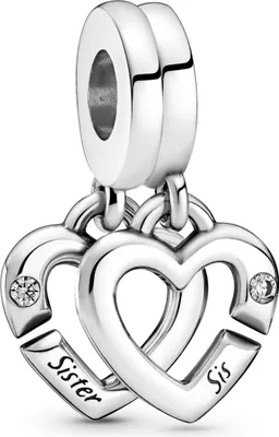 Productafbeelding van Pandora Moments bedel, hanger, "Verbonden zusters, hartjes", modelnummer 799538C01, split design, sterling zilver 925