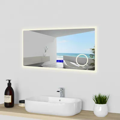 Produktbild von LED Badspiegel mit Uhr Bluetooth 3-Fache Vergrößerung Beschlagfrei 100x60cm Badezimmer Spiegel CE IP44 mit Speicherfunktion Warm/Neutral/Kaltweiß Dimmbar