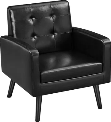 Produktbild von Yaheetech Sessel Loungesessel aus Kunstleder, Polstersessel mit Holzbeinen, Einzelsofa bis 136 kg belastbar, Schwarz