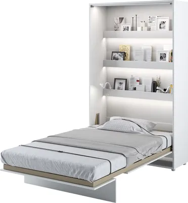 Produktbild von MEBLINI Schrankbett Bed Concept - Wandbett mit Lattenrost - Klappbett mit Schrank - Wandklappbett - Murphy Bed - Bettschrank - BC-02 - 120x200cm Vertikal - Weiß Matt mit Matratze