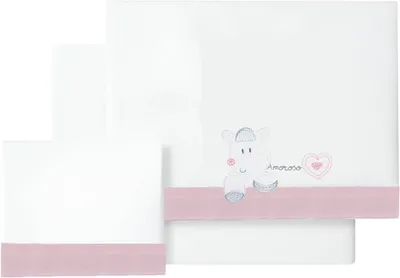 Obrázek produktu pro Sada povlečení do dětské postýlky, rozměr 60x120 cm, 100% bavlna, růžová barva, motiv srdíček, pro dětskou postýlku