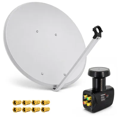 Zdjęcie produktu dla Zestaw satelitarny PremiumX z anteną aluminiową o średnicy 100 cm, konwerterem Quad LNB i 8 złączami typu F