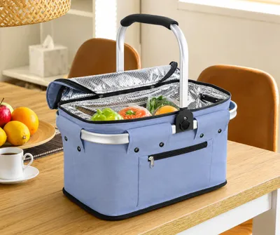 Produktbild von Alu Einkaufskorb Thermo Korb Klapp Kühltasche faltbar Picknick Camping Grau Blau Schwarz Leo