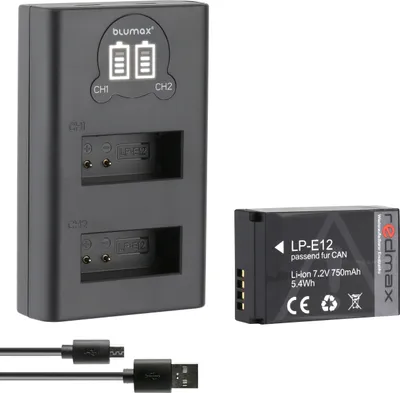 Produktbild von 1x Akku + LCD Lader für Canon LP-E12 750mAh