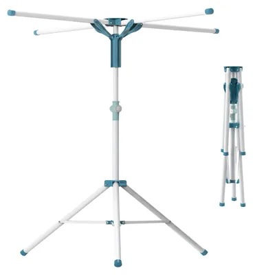 Obrázok produktu pre Sušiak na bielizeň Relaxdays, skladací, s nastaviteľnou výškou, 80–200 cm, 4 tyče na sušenie, na kempovanie, biely/modrý