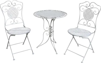 Produktbild von Gartenset Tisch + 2 Stühle Eisen Antik-Stil Gartengarnitur Bistroset weiß Metall