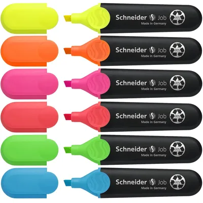 Productafbeelding van Markeerstiften - Wigpunt 1 en 5 mm - Set van 6 - Geel, oranje, roze, groen, blauw, rood