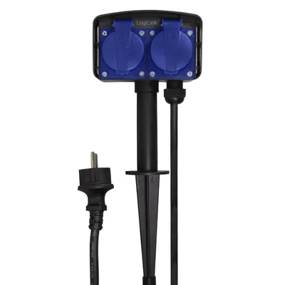 Obrázok produktu pre LogiLink LPS214, 2 m, Vonkajší, IP44, Čierna, Modrá, RoHS, 2 AC zásuvky/AC zásuviek
