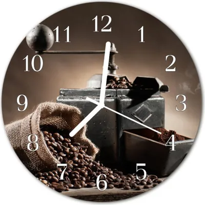 Produktbild von Glasuhr Wanduhr Küchenuhr Echt-Glas 30fi cm Kaffeemühle braun