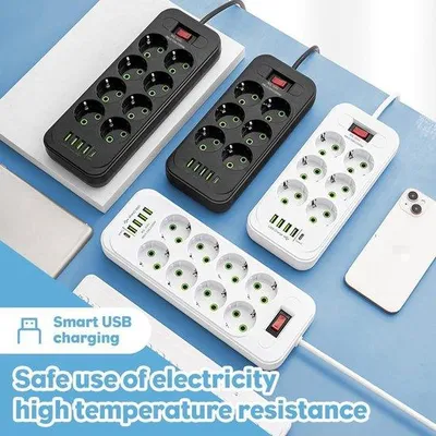 Produktbild von Elektrische stekkeruitbreider, USB, 5 Meter, Schwarz, breitbandig, für Haus und Büro