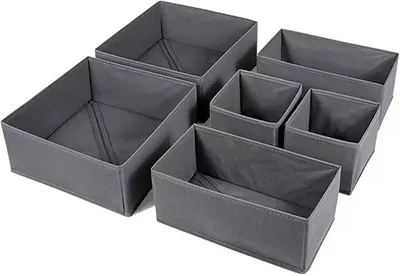 Produktbild von PolkaHome® 6er Set Aufbewahrungsboxen faltbar, Schubladen Organizer für Kleidung, Socken, Unterwäsche, Krawatten, BHs, Kosmetik, Grau