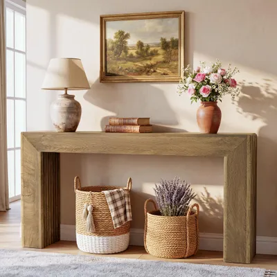 Produktbild von Tribesigns Konsolentisch, 160 cm breit, geriffelt, mit römischen Säulenbeinen, Beistelltisch im Landhausstil für Flur, Eingangsbereich oder Wohnzimmer