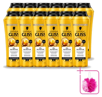 Productafbeelding van 12 x Schwarzkopf Gliss Oil Nutritieve Shampoo voor droog haar - 250 ml - Voordelige verpakking - 12 stuks