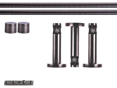 Produktbild von Gardinenstange Set Innenlauf, 1-läufig, ⌀ 19 mm, 280 cm, anthrazit + Wand, Kappe Komplettset Innenlauf mit Halterungen & Endstücke, Vorhangstange in Silber, Rot-Bronze & Anthrazit, 120–400cm, Eisen, Aluminum Victoria M.