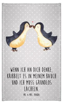 Produktbild von Mr. & Mrs. Panda Handtuch Pinguine Kuss - Grau Pastell - Geschenk, Gästetuch, für Frauen, Klein, Valentinstag, Hochzeitstag, Gäste-WC, Freundin, badezimmer, Jahrestag
