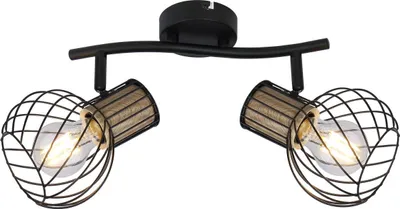 Produktbild von Globo Lighting Strahler Metall schwarz, Metall holzoptik, Metall schwarz, LxBxH: 296x230x185mm, exkl. 2x E27 40W 230V