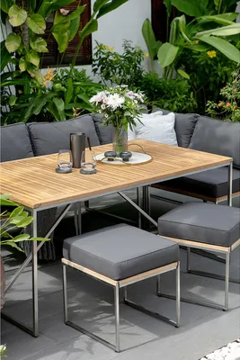 Produktbild von home24 Sesselmodul - Grau / Braun - Teak / Edelstahl - Webstoff / Teak massiv