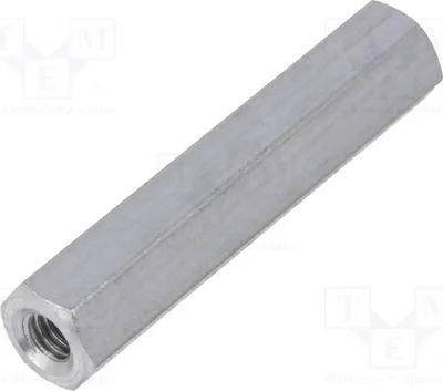 Obrázek produktu pro 10 kusů distančních spojek se závitem, vnitřní průměr 35 mm, závit M4, šestihranné, rozměry 136 x 35 mm. Distanční prvky