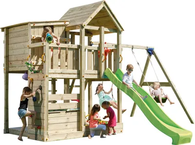 Produktbild von Spielturmking Spielturm PALAZZO mit Rutsche + Doppelschaukel - Grün DH767