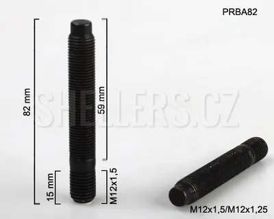 Obrázek produktu pro Kolový svorník (šteft) M12x1,5x15 / M12x1,25x59 oboustranný závit, (PRBA82), černý, celková délka 82