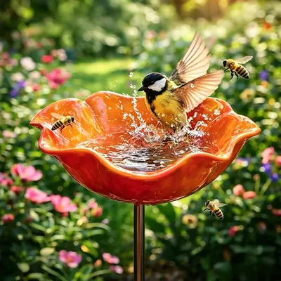 Produktbild von Gartenstecker Metall Vogeltränke Insekten- und Bienentränke Blumenform Winterfest