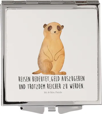 Produktbild von Mr. & Mrs. Panda Kosmetikspiegel Erdmännchen - Weiß - Geschenk, Traveling, Weltreise, Afrika, Schminkspiegel klein, Klappbarer Spiegel, Handspiegel, Kleiner, Reisen