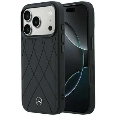 Produktbild von Mercedes Hülle Crossed Lines für iPhone 18 Pro MagSafe Kunstleder schwarz Logo Metall